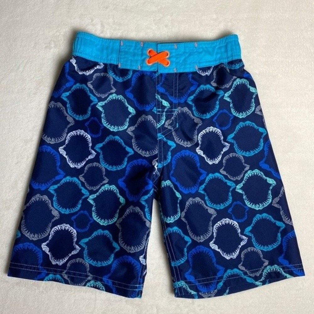 CAT & JACK Boys Swimsuit Shark Teeth Jaws Blue Trunks M 8/10